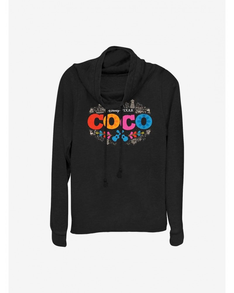 Disney Pixar Coco Artistic Logo Cowlneck Long-Sleeve Girls Top $13.83 Tops